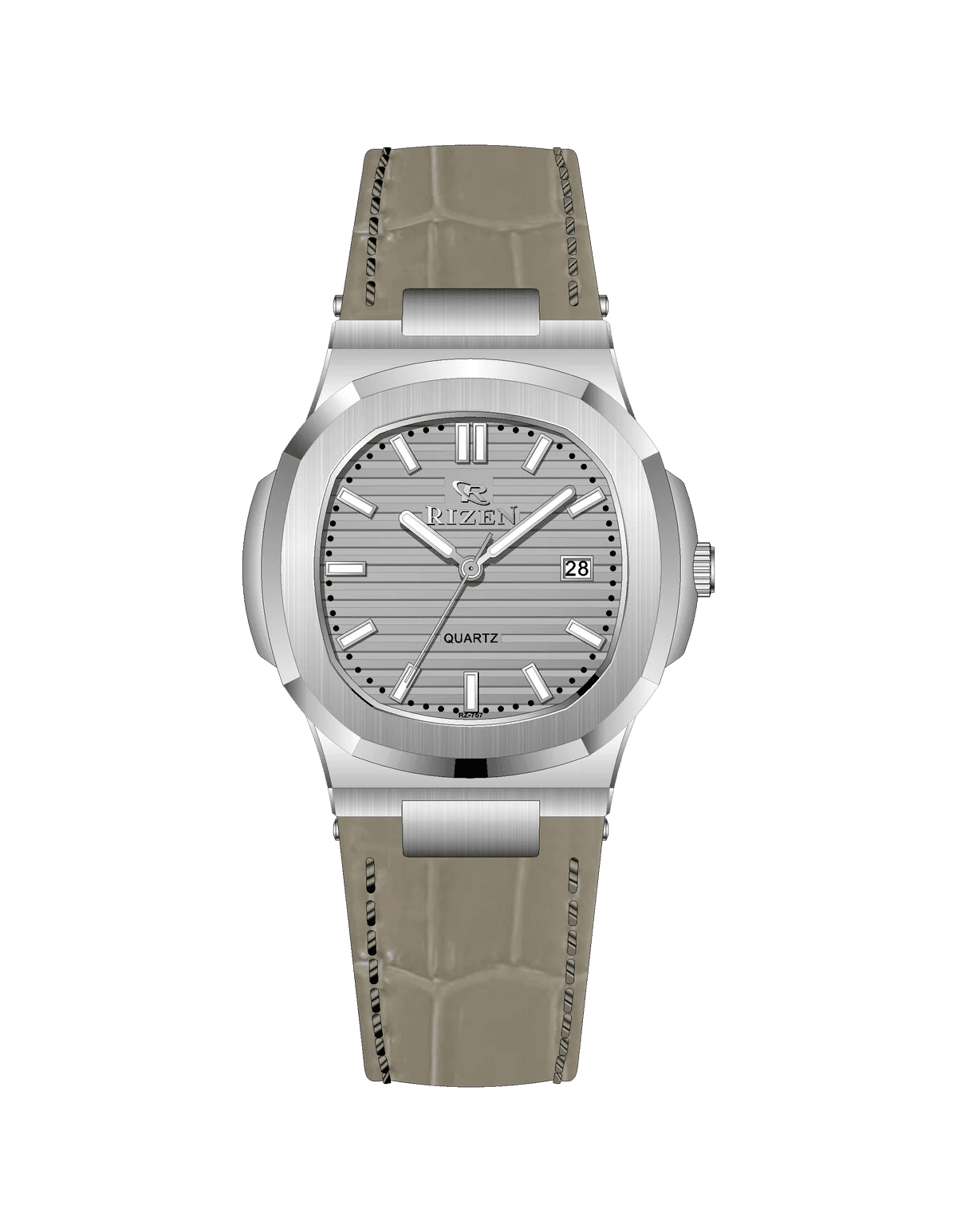 Rizen Aris Classic Silver RZ-0757 Leather Strap Quartz - Timecheck