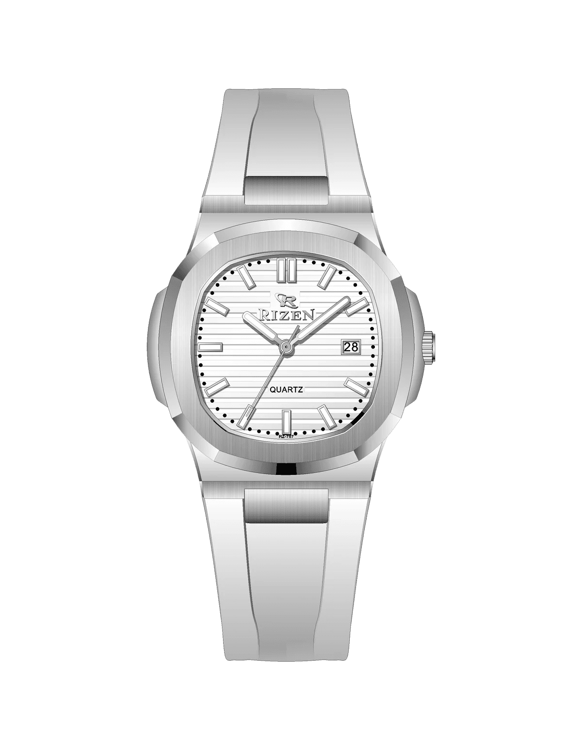 Rizen Aris Silver RZ-0757 Silicon Strap Quartz - Timecheck