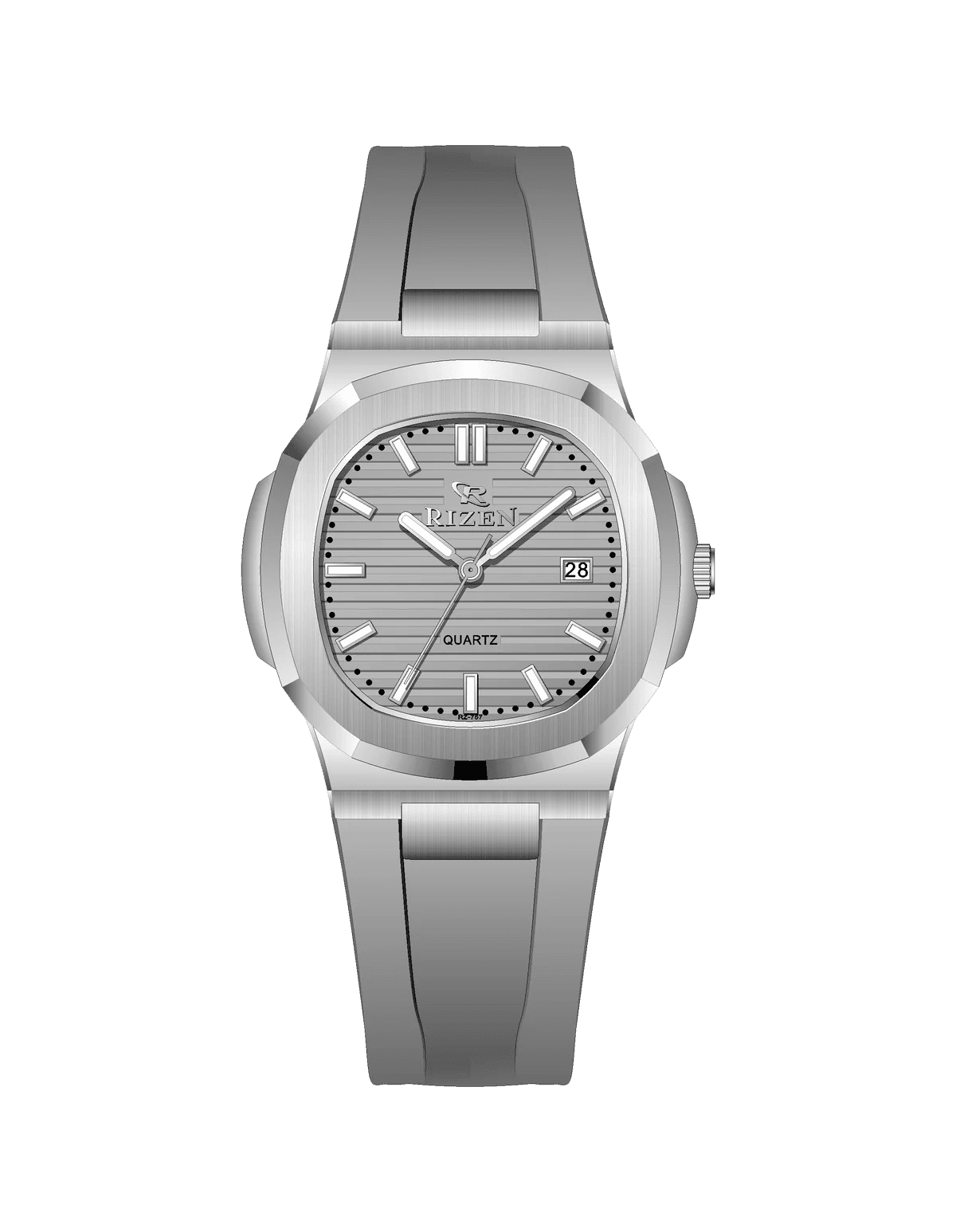 Rizen Aris Silver RZ-0757 Silicon Strap Quartz - Timecheck