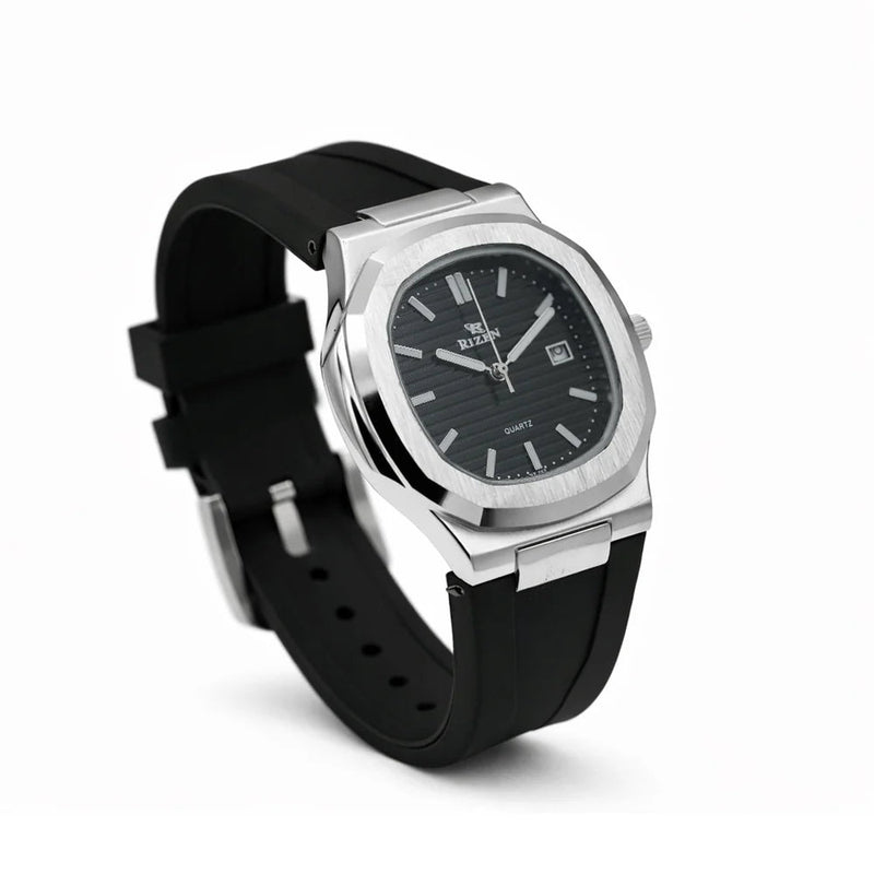 Rizen Aris Silver RZ-0757 Silicon Strap Quartz - Timecheck