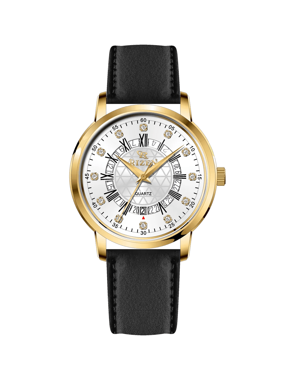 Rizen Cadris Gold RZ-0830 Leather Strap Quartz - Timecheck