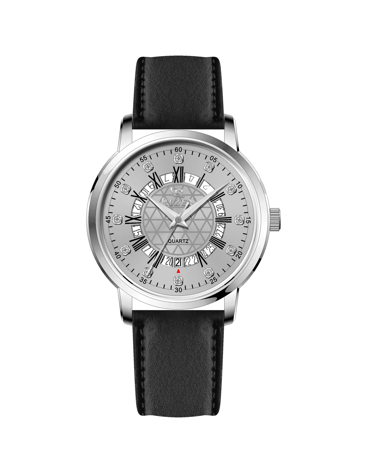 Rizen Cadris Silver RZ-0830 Leather Strap Quartz - Timecheck