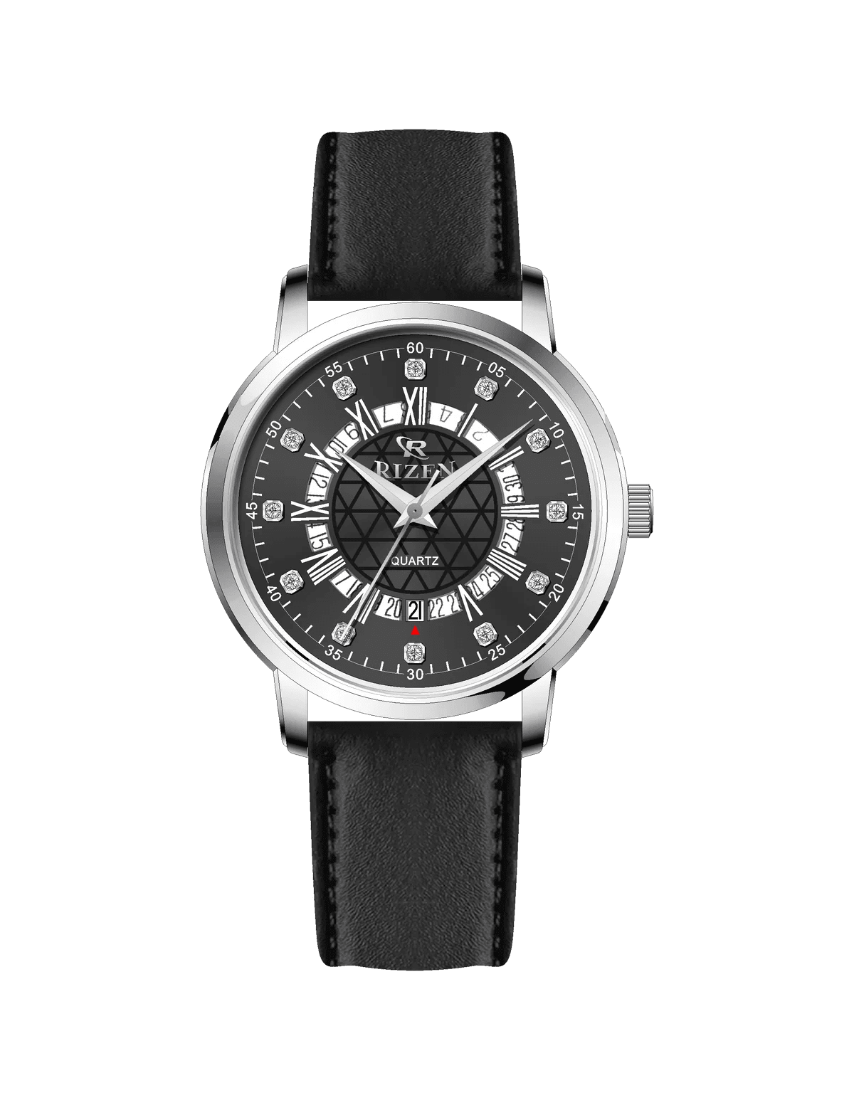 Rizen Cadris Silver RZ-0830 Leather Strap Quartz - Timecheck
