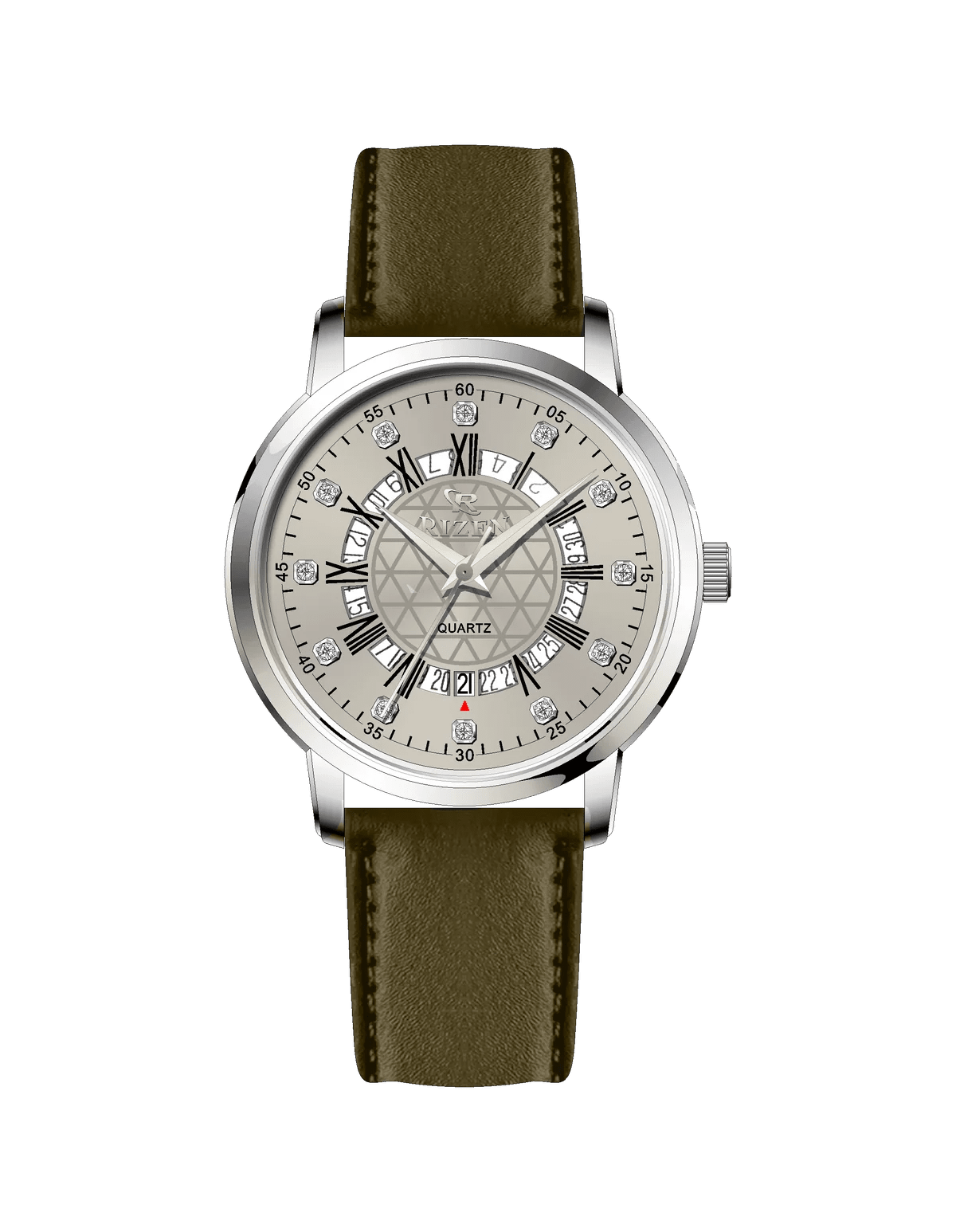 Rizen Cadris Silver RZ-0830 Leather Strap Quartz - Timecheck