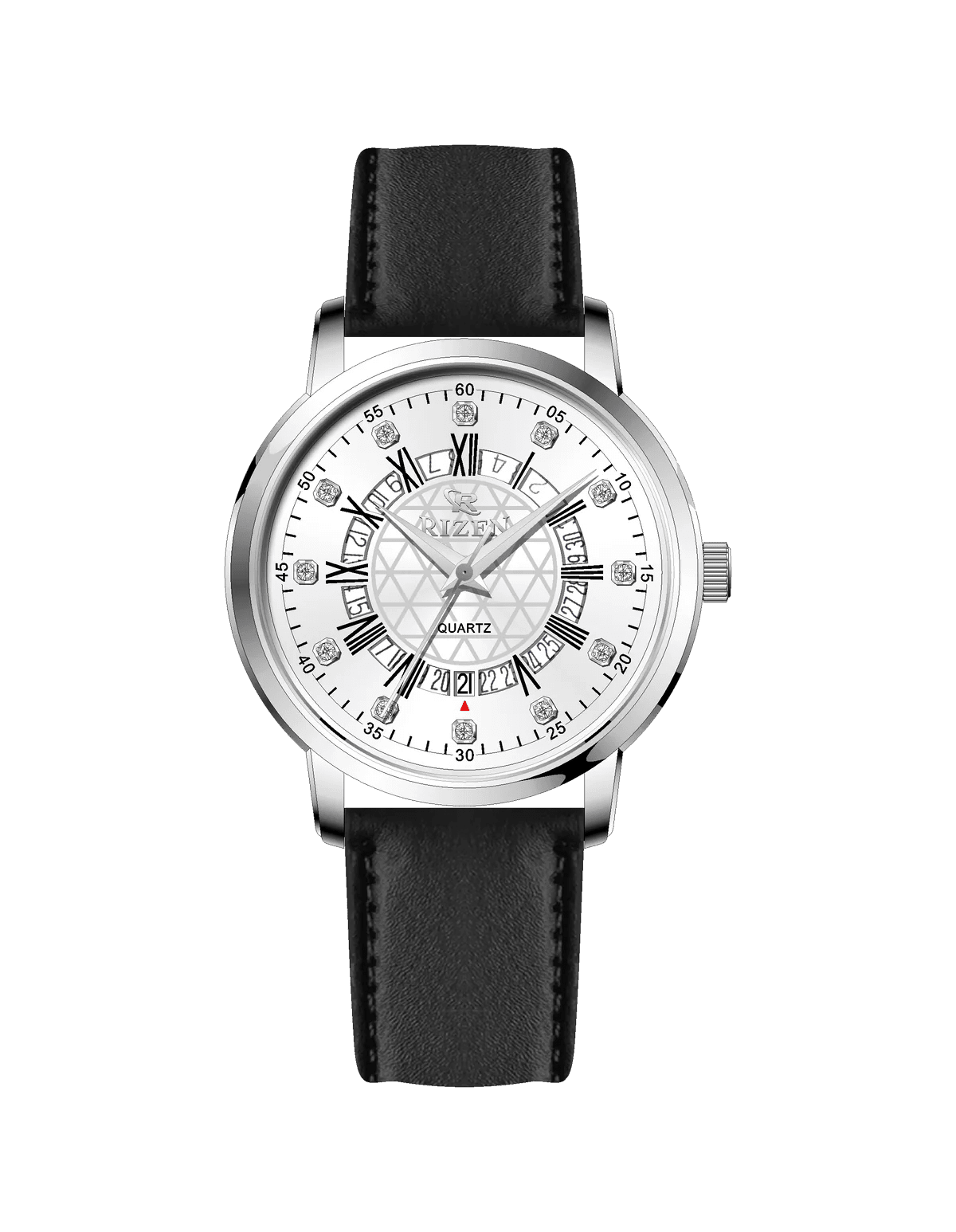 Rizen Cadris Silver RZ-0830 Leather Strap Quartz