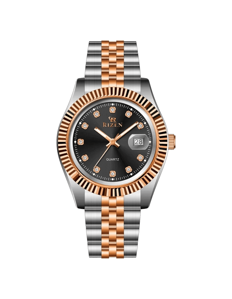 Rizen Empire RZ-1296 Rose Gold Two Tone stainless steel Quartz - Timecheck