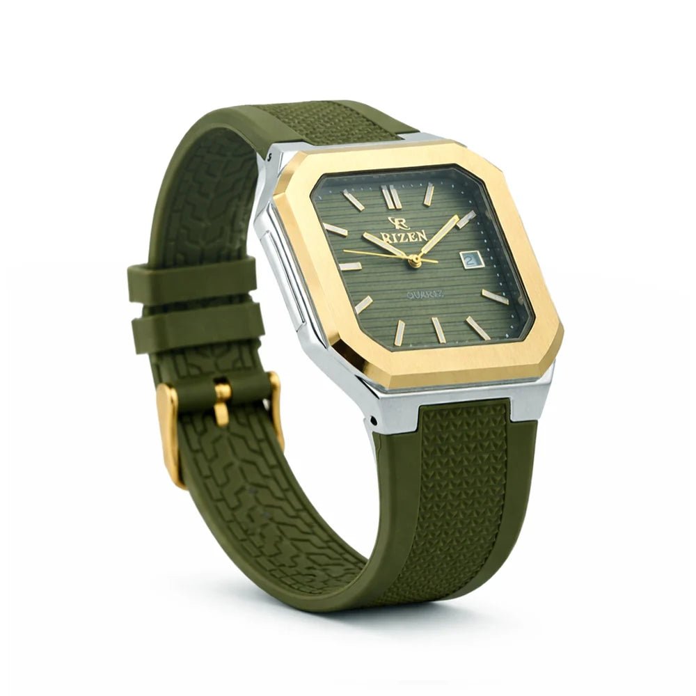 Rizen Matrix RZ-0906 Gold Two Tone Silicone Strap Quartz - Timecheck