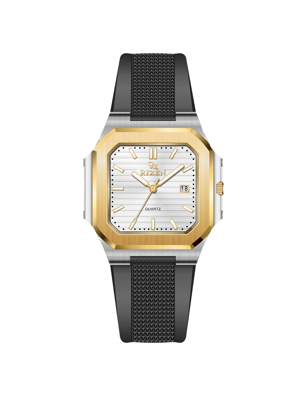 Rizen Matrix RZ-0906 Gold Two Tone Silicone Strap Quartz - Timecheck
