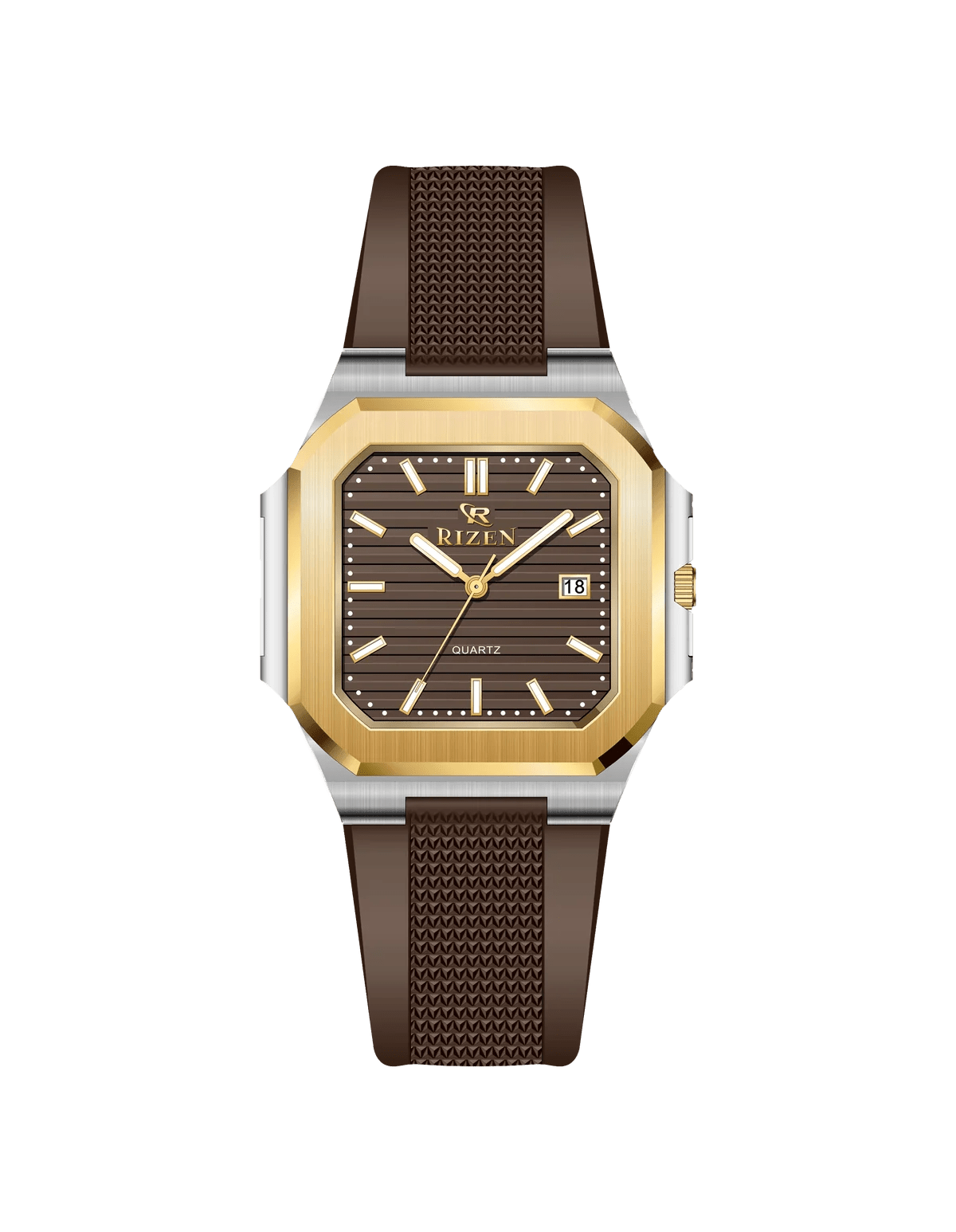 Rizen Matrix RZ-0906 Gold Two Tone Silicone Strap Quartz - Timecheck