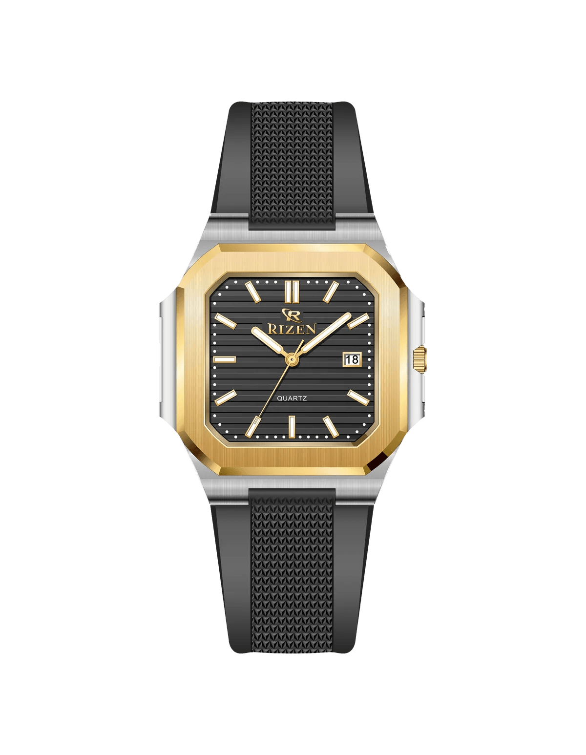 Rizen Matrix RZ-0906 Gold Two Tone Silicone Strap Quartz - Timecheck