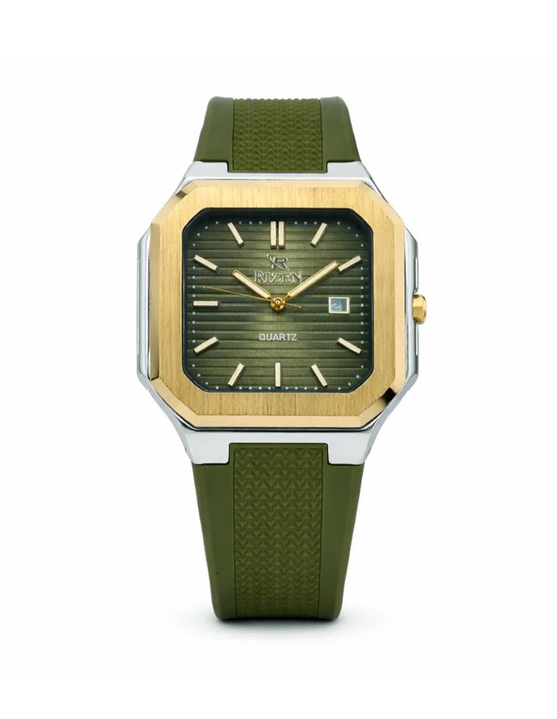 Rizen Matrix RZ-0906 Gold Two Tone Silicone Strap Quartz - Timecheck