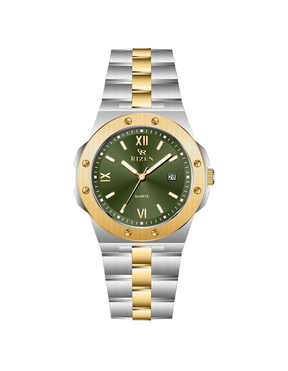 Rizen Quill duo RZ-0910 Gold Two Tone Stainless Steel Quartz - Timecheck