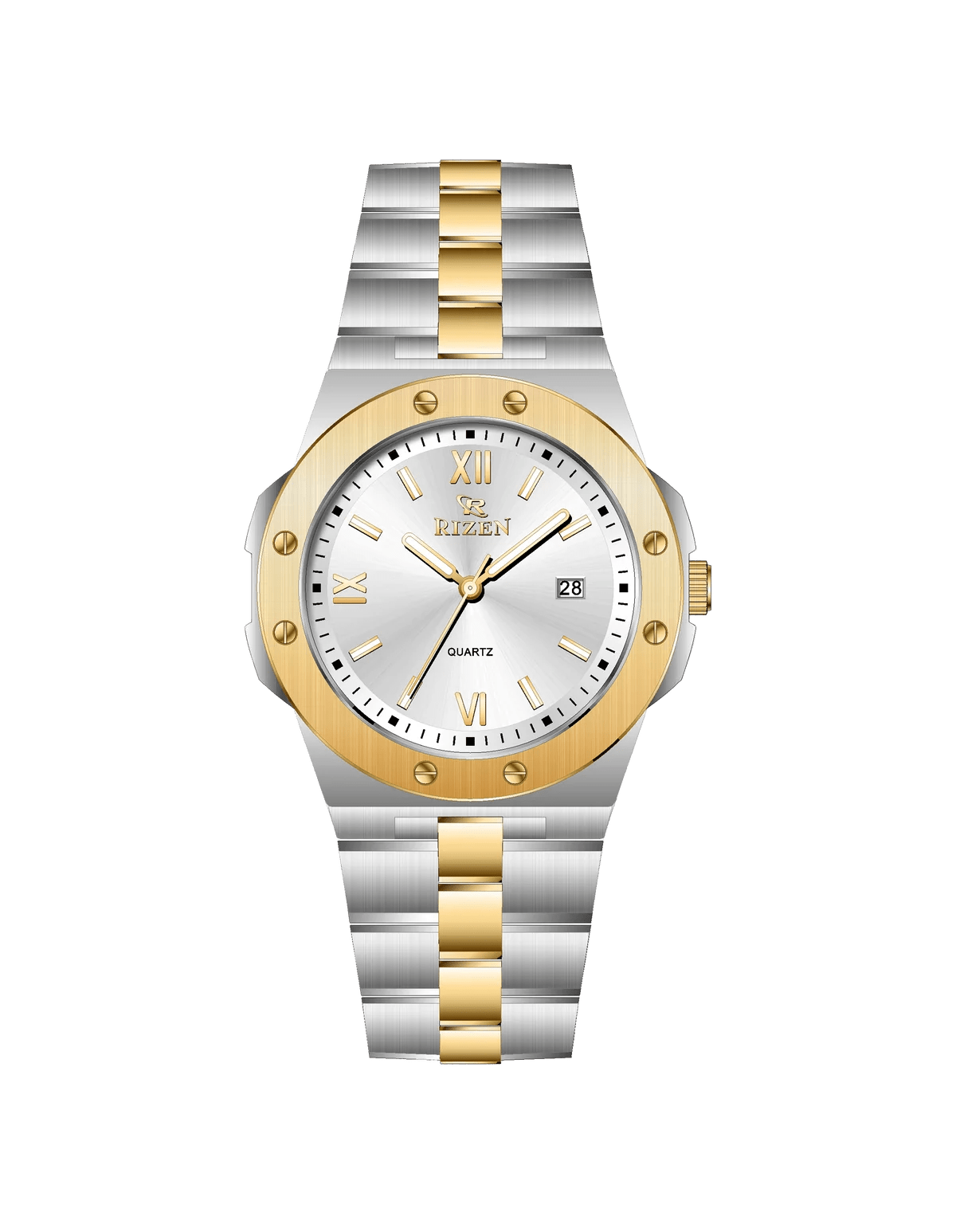 Rizen Quill duo RZ-0910 Gold Two Tone Stainless Steel Quartz - Timecheck