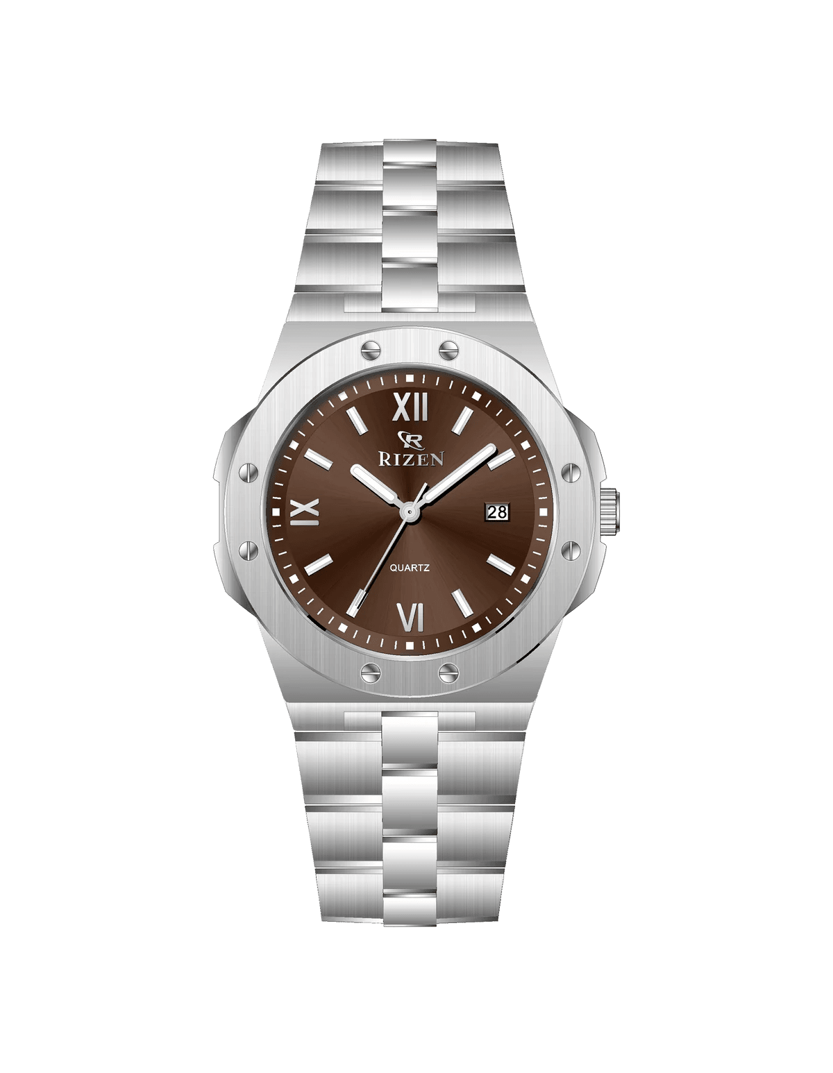 Rizen Quill Shine RZ-0910 Silver Stainless Steel Quartz - Timecheck