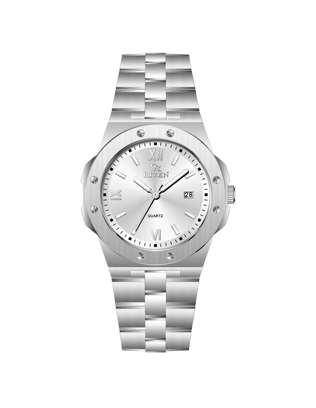 Rizen Quill Shine RZ-0910 Silver Stainless Steel Quartz - Timecheck