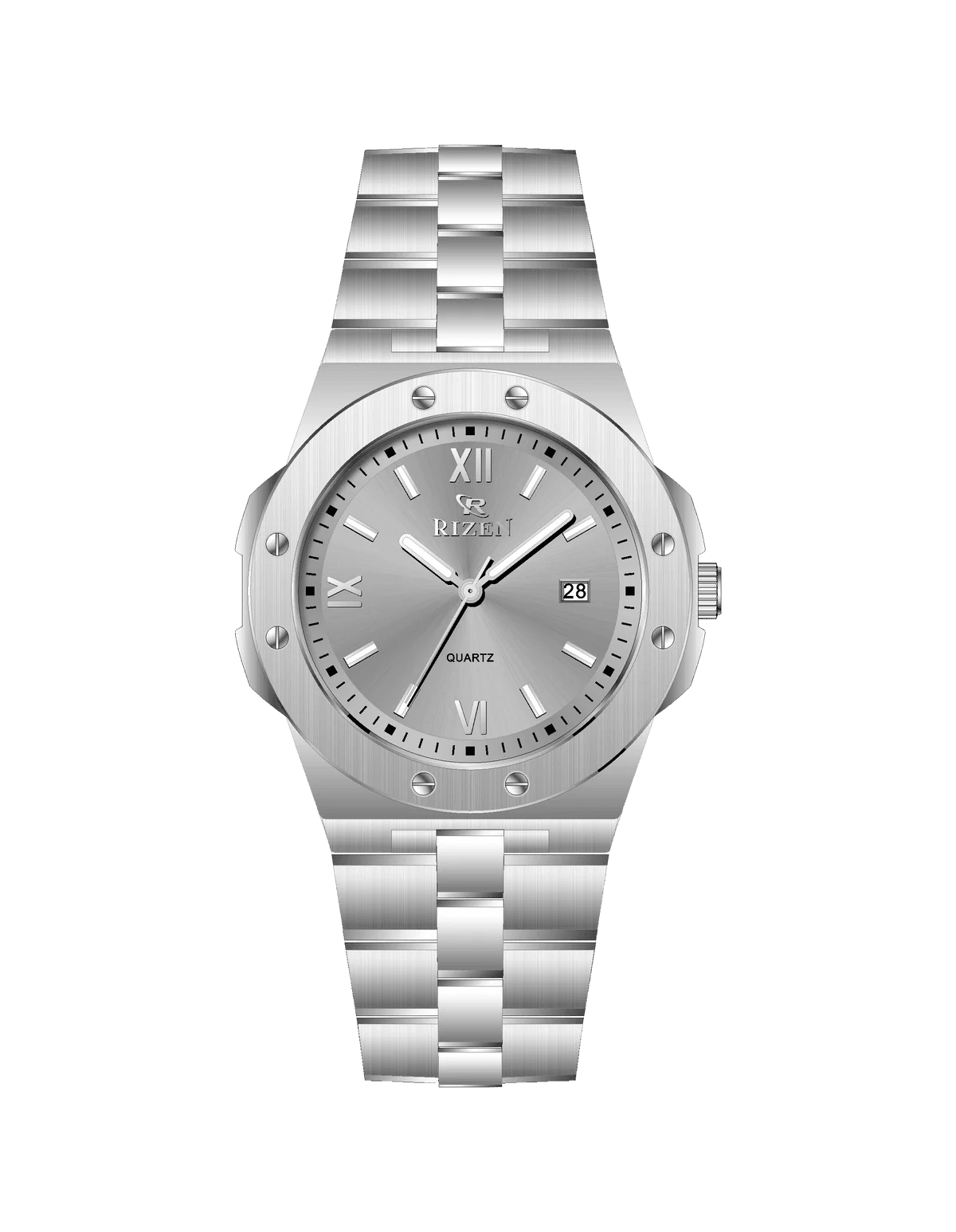 Rizen Quill Shine RZ-0910 Silver Stainless Steel Quartz - Timecheck
