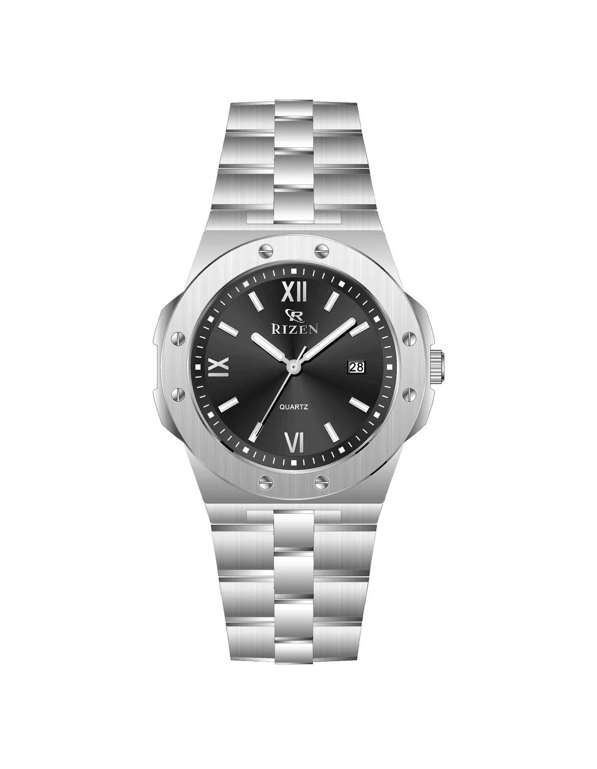 Rizen Quill Shine RZ-0910 Silver Stainless Steel Quartz - Timecheck