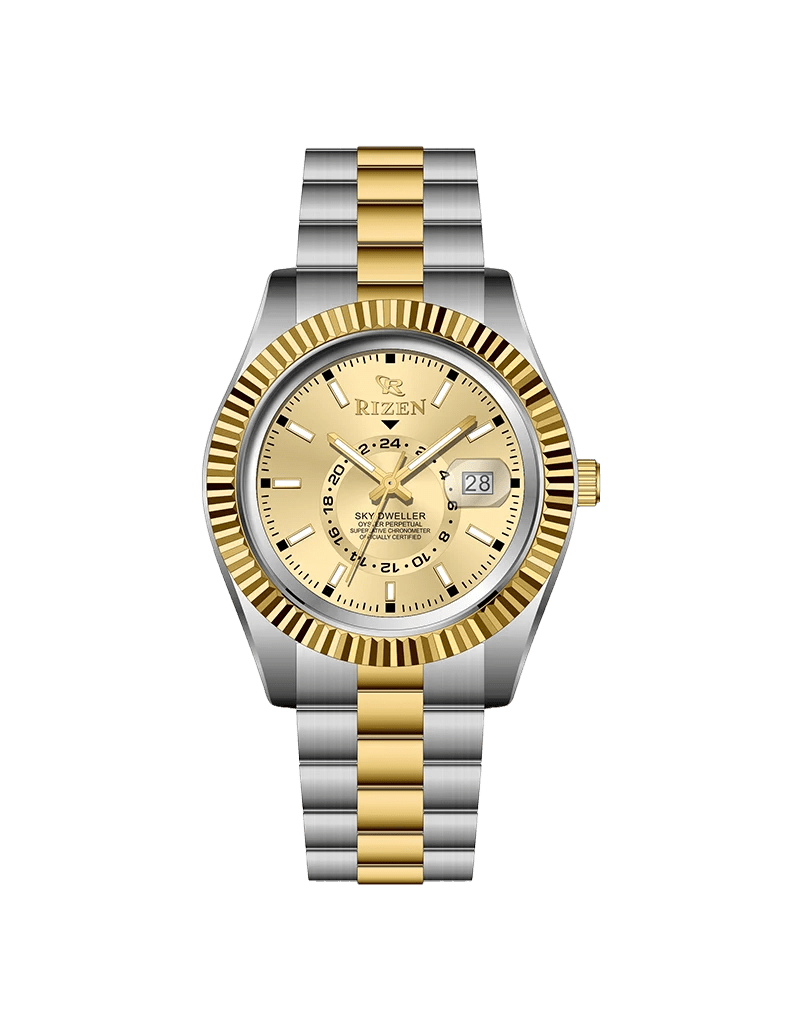 Rizen SkyDweller Dual RZ-758 Two tone stainless steel Quartz - Timecheck
