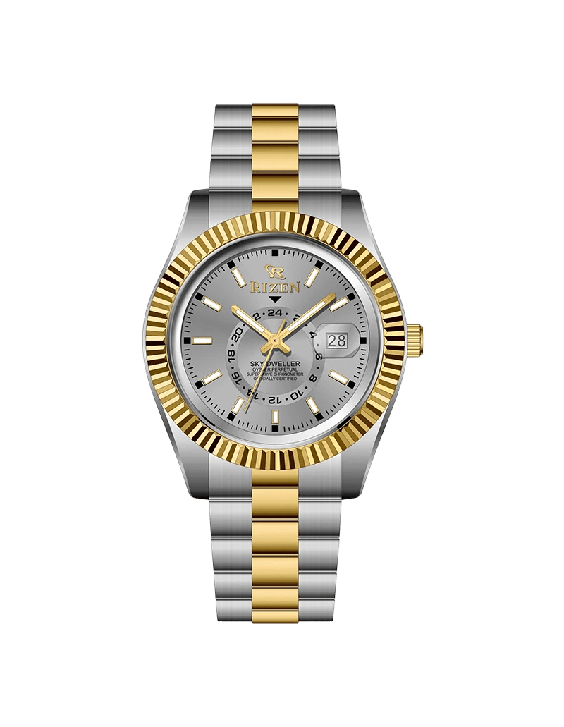 Rizen SkyDweller Dual RZ-758 Two tone stainless steel Quartz - Timecheck