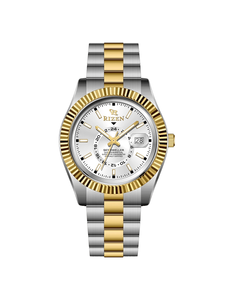 Rizen SkyDweller Dual RZ-758 Two tone stainless steel Quartz - Timecheck