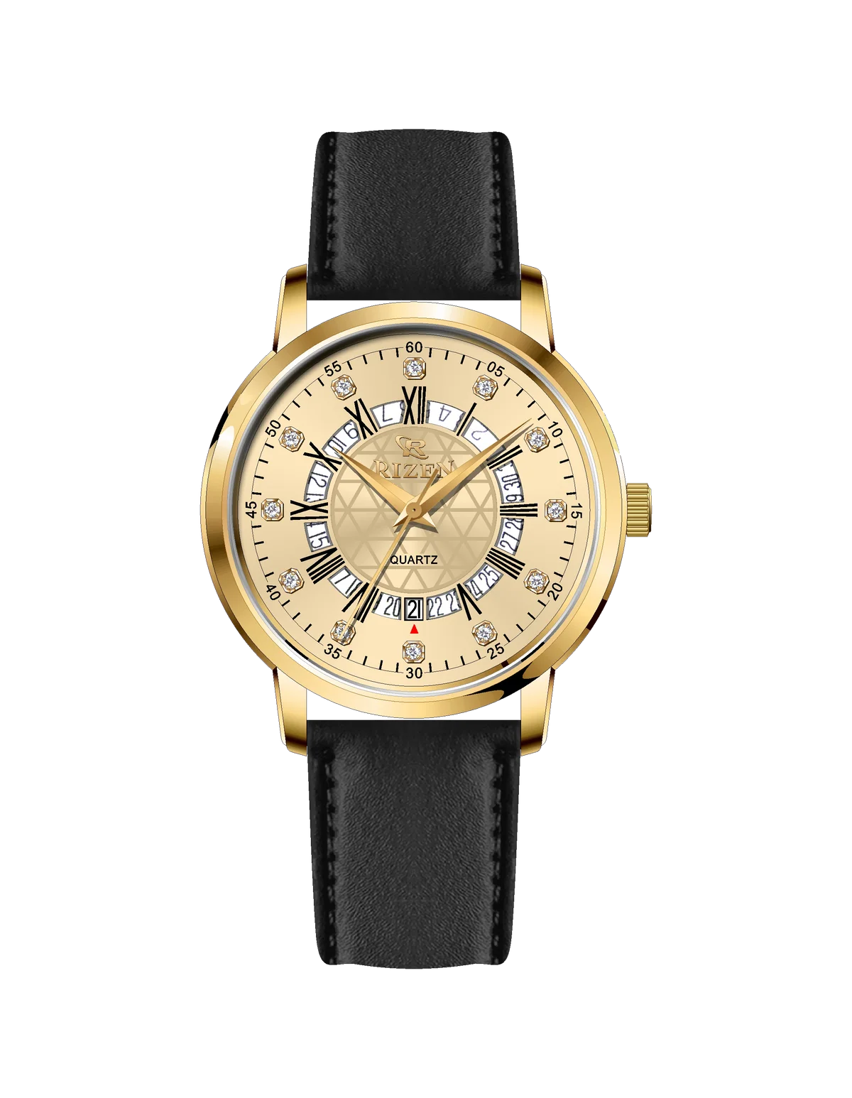 Rizen Cadris Gold RZ-0830 Leather Strap Quartz