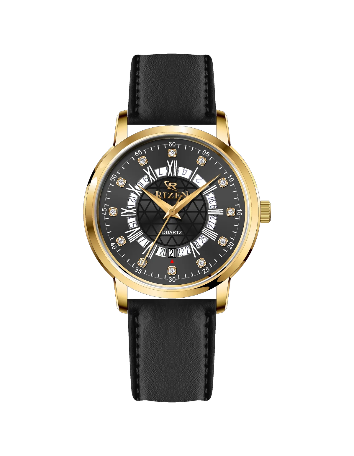 Rizen Cadris Gold RZ-0830 Leather Strap Quartz