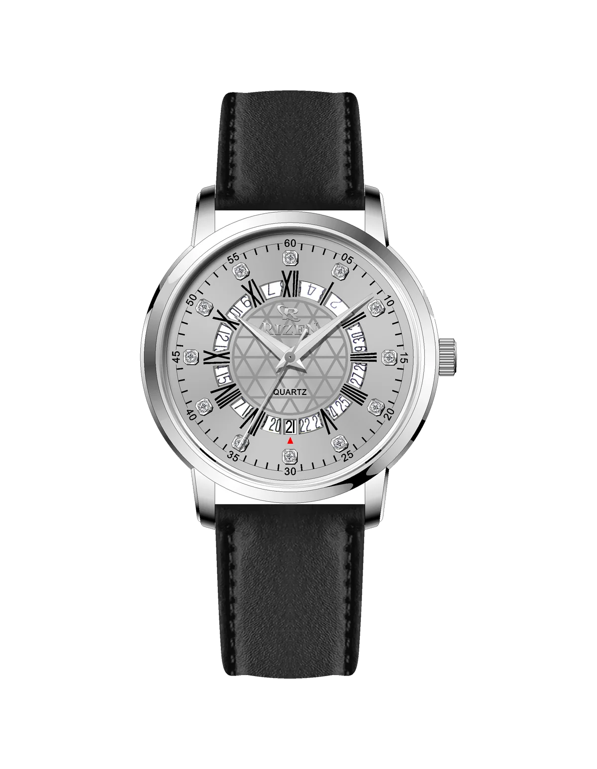 Rizen Cadris Silver RZ-0830 Leather Strap Quartz