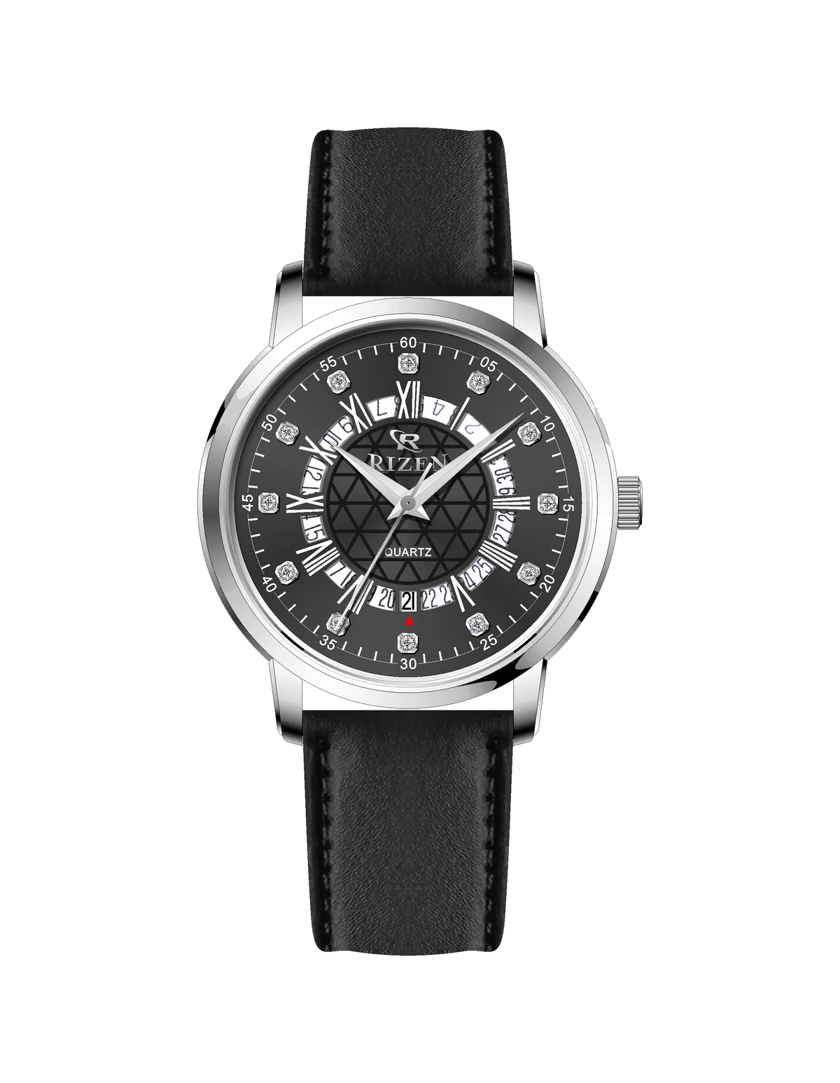 Rizen Cadris Silver RZ-0830 Leather Strap Quartz