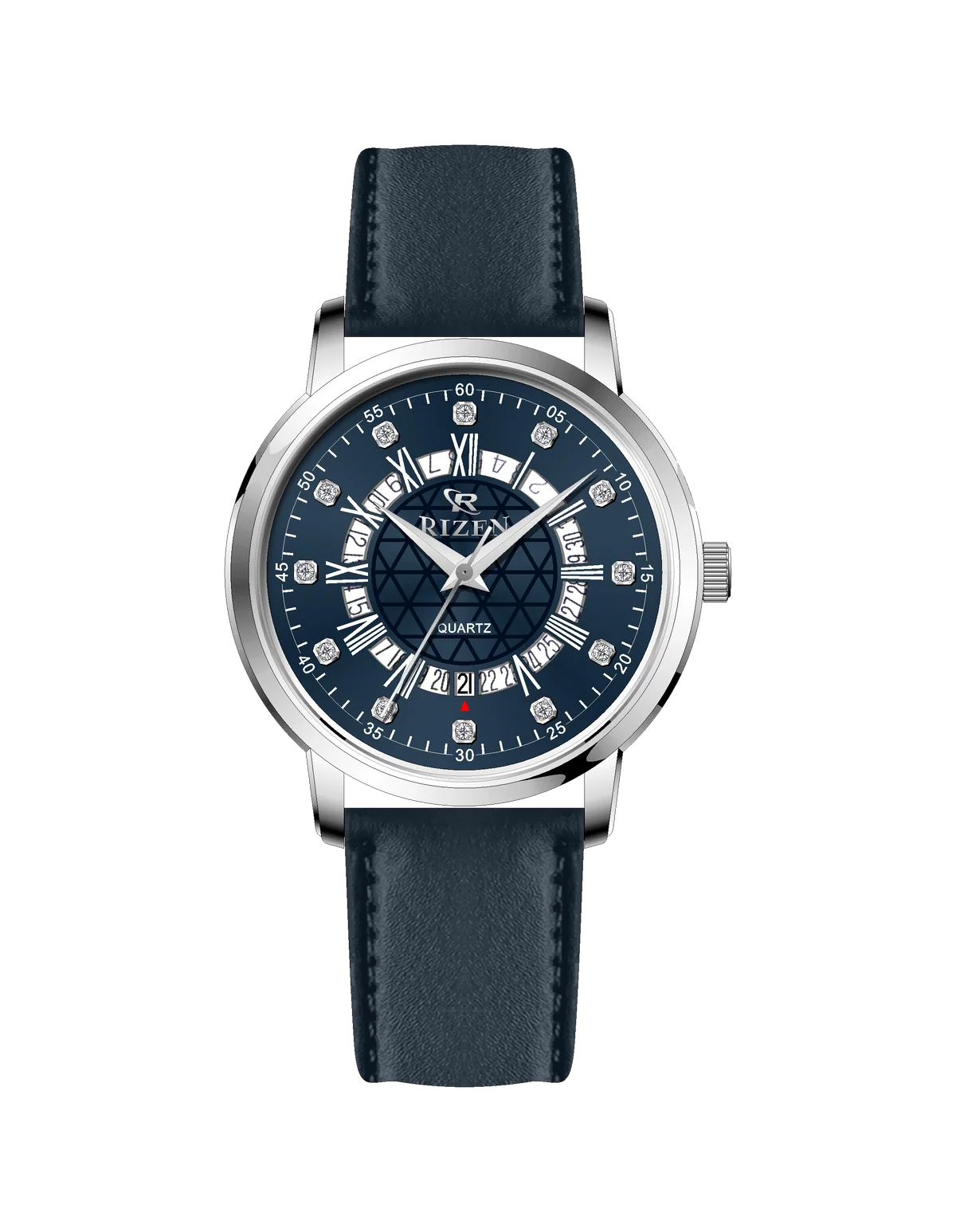 Rizen Cadris Silver RZ-0830 Leather Strap Quartz