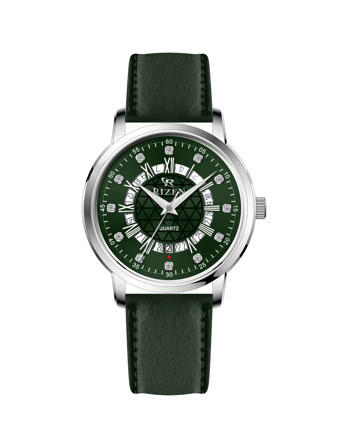 Rizen Cadris Silver RZ-0830 Leather Strap Quartz