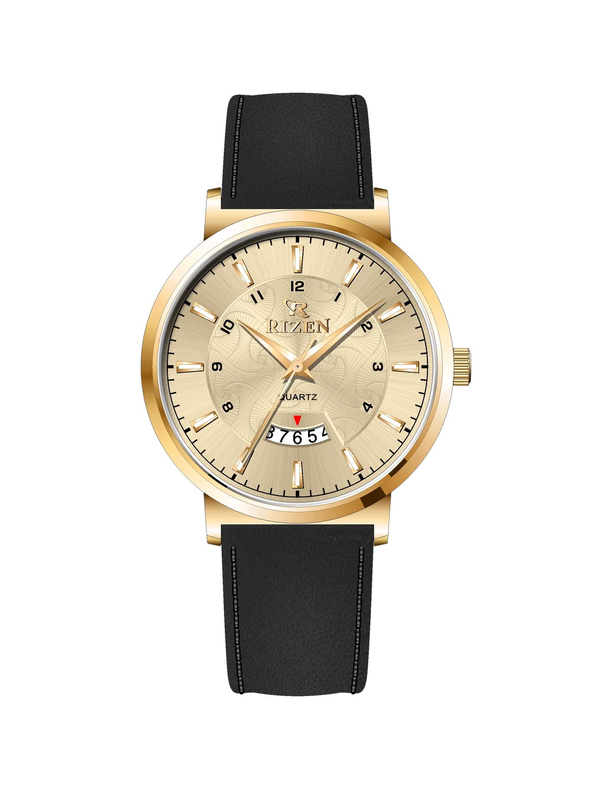Rizen Luxen Gold RZ-0831 Leather Strap Quartz