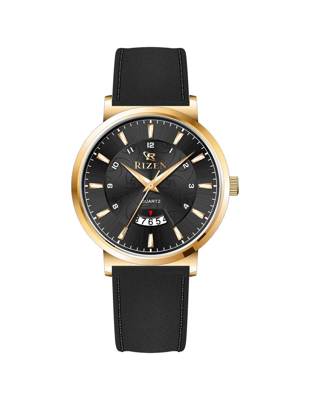 Rizen Luxen Gold RZ-0831 Leather Strap Quartz