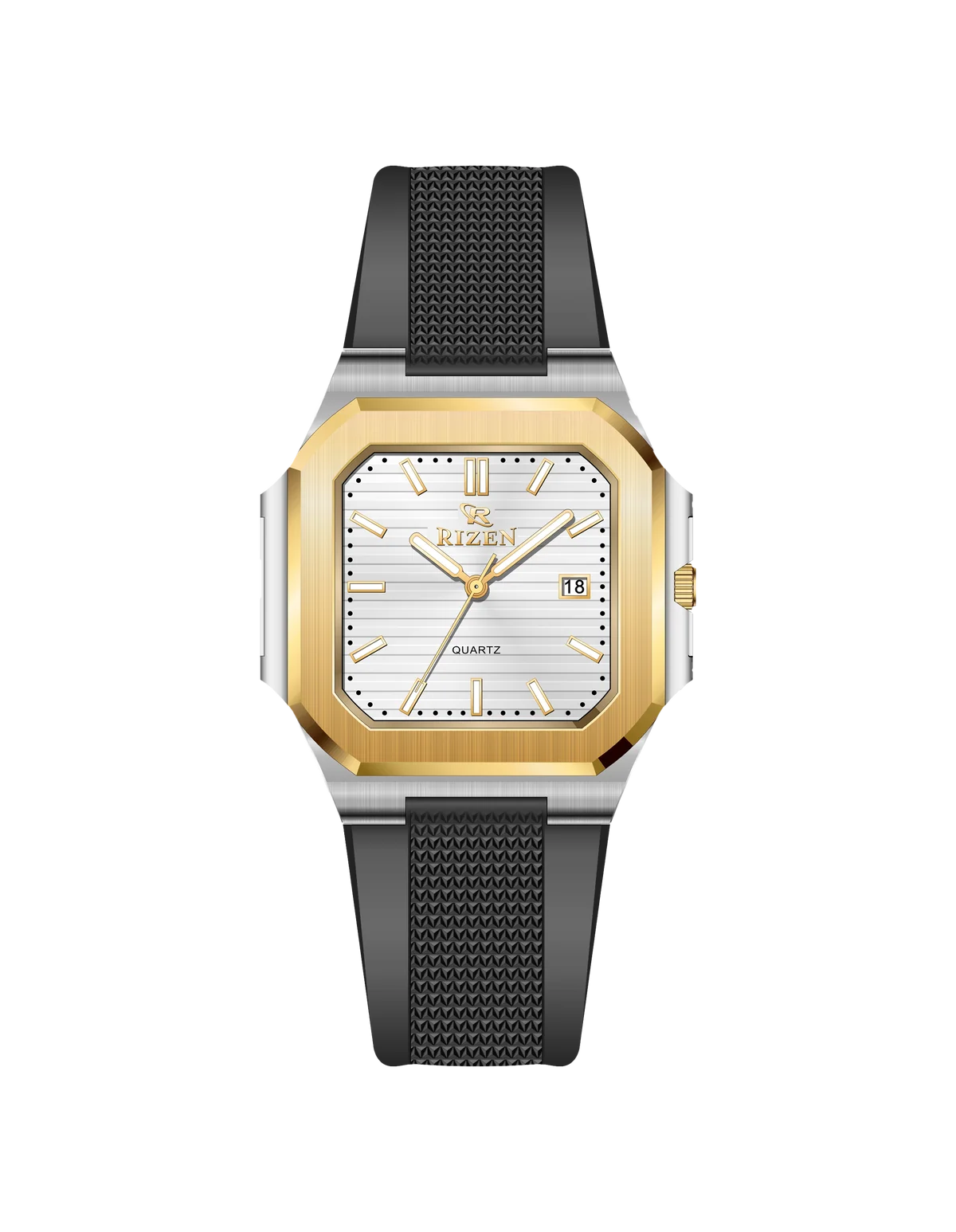 Rizen Matrix RZ-0906 Gold Two Tone Silicone Strap Quartz
