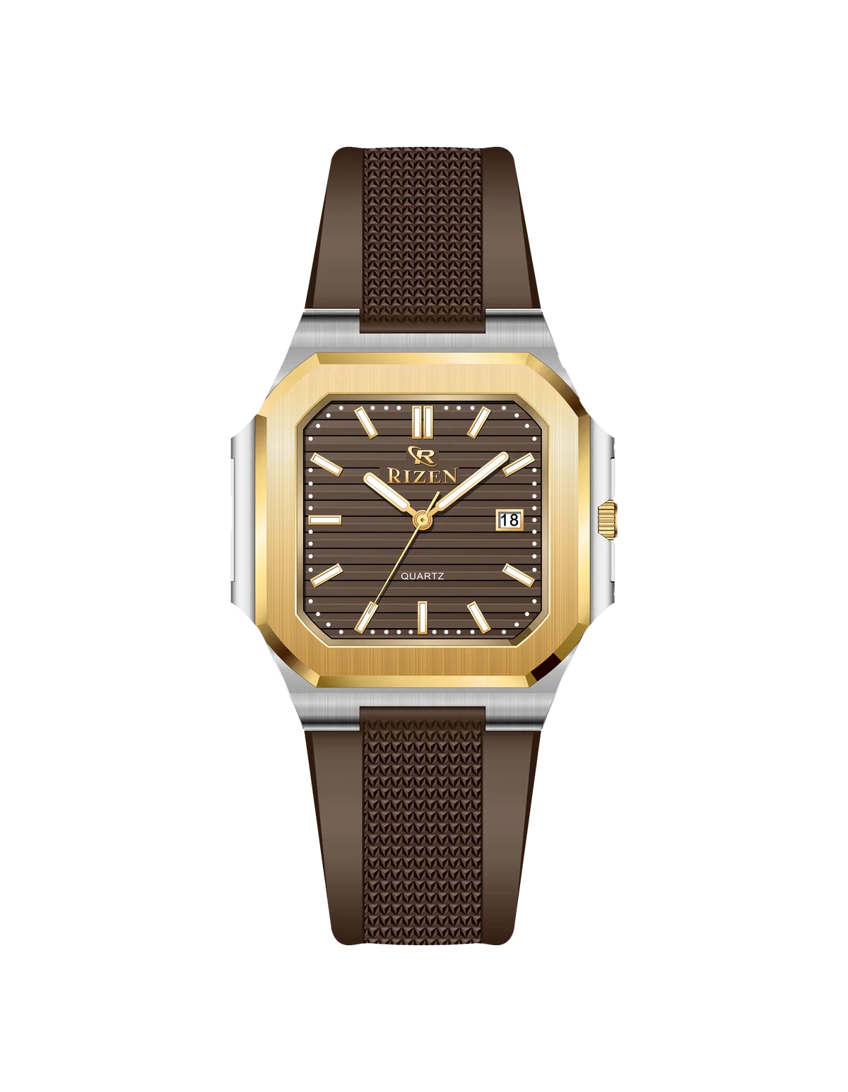 Rizen Matrix RZ-0906 Gold Two Tone Silicone Strap Quartz