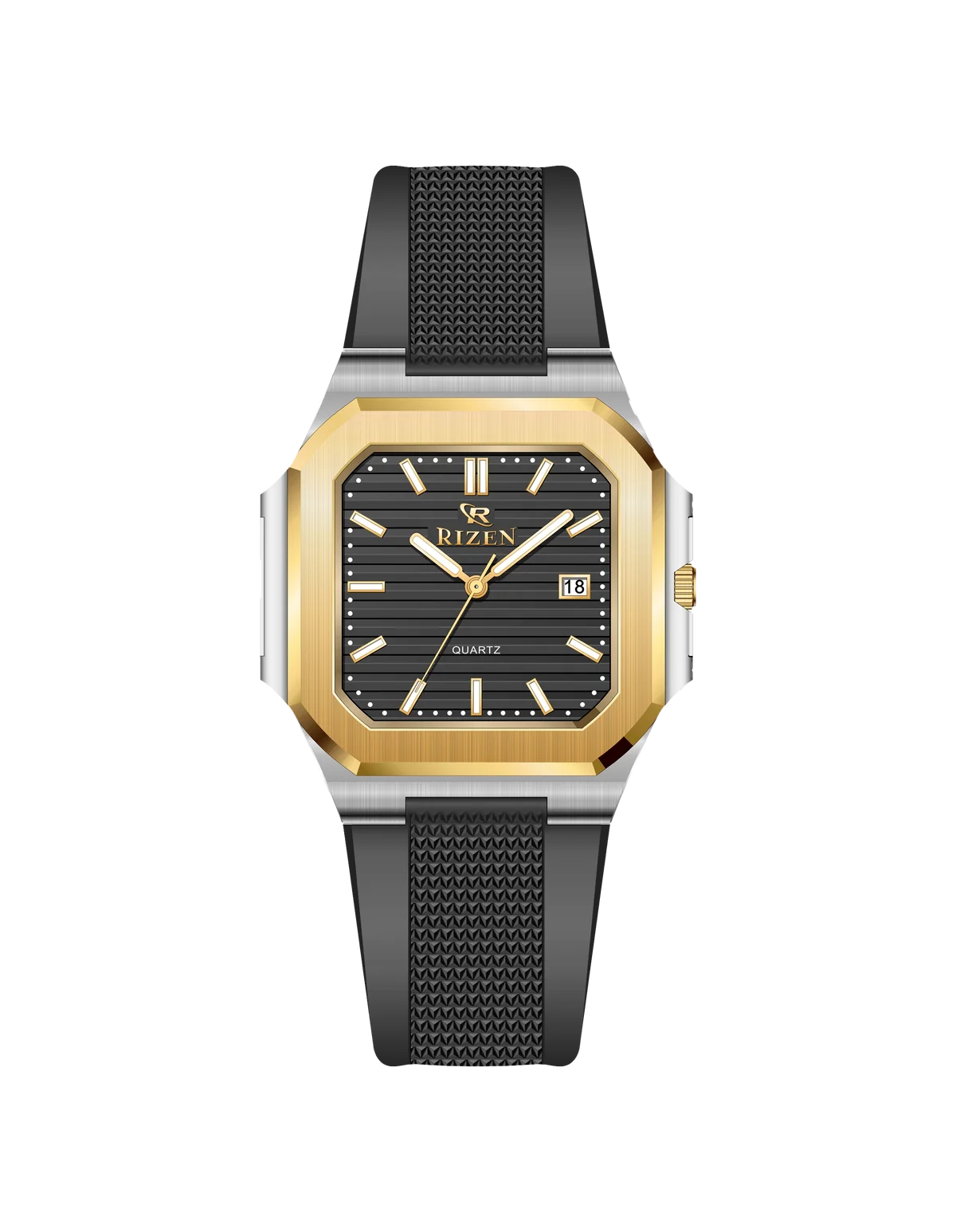 Rizen Matrix RZ-0906 Gold Two Tone Silicone Strap Quartz