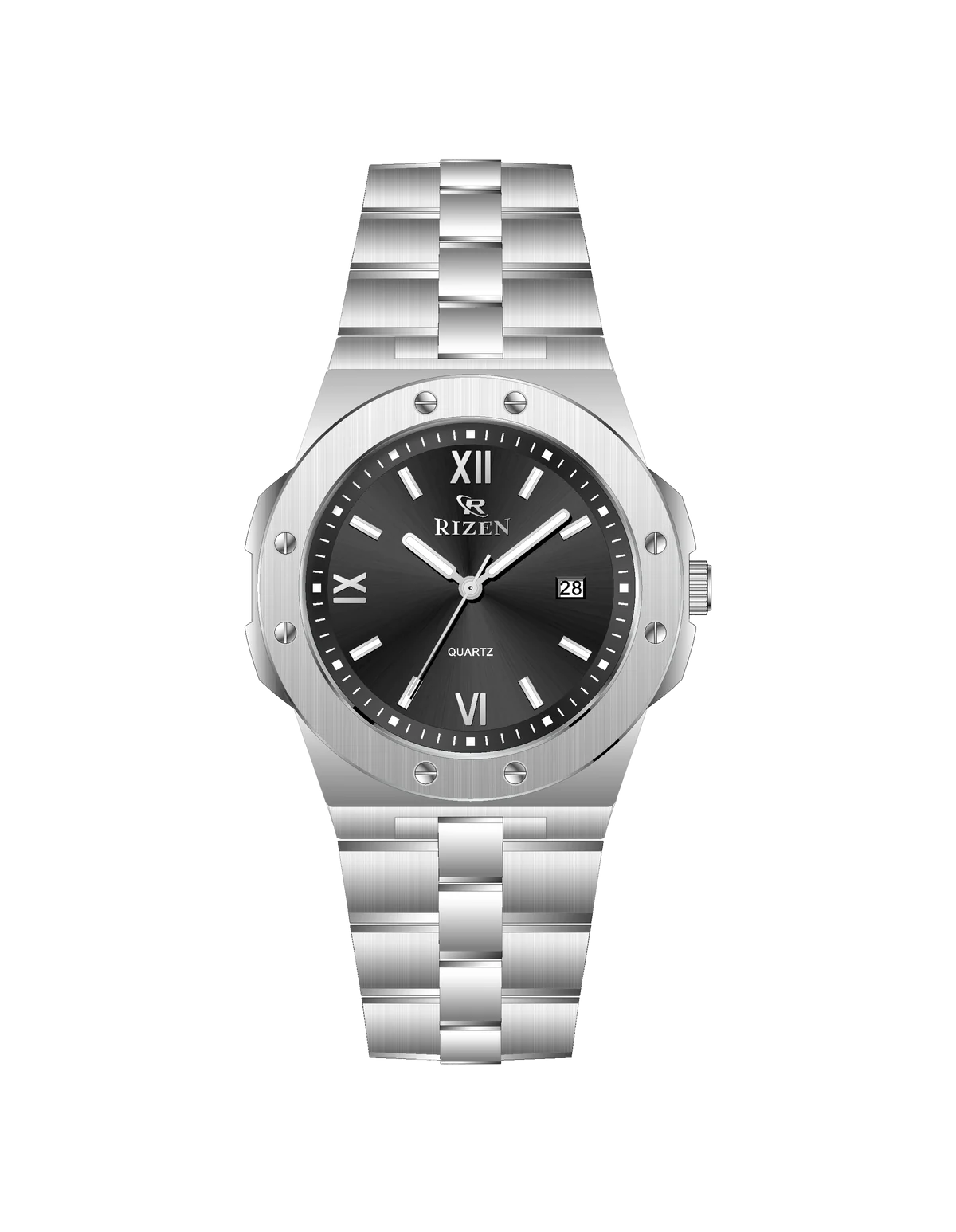Rizen Quill Shine RZ-0910 Silver Stainless Steel Quartz