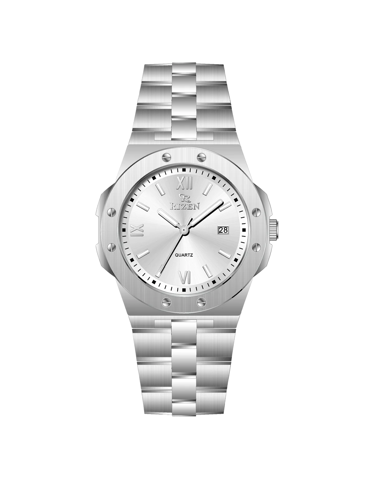 Rizen Quill Shine RZ-0910 Silver Stainless Steel Quartz