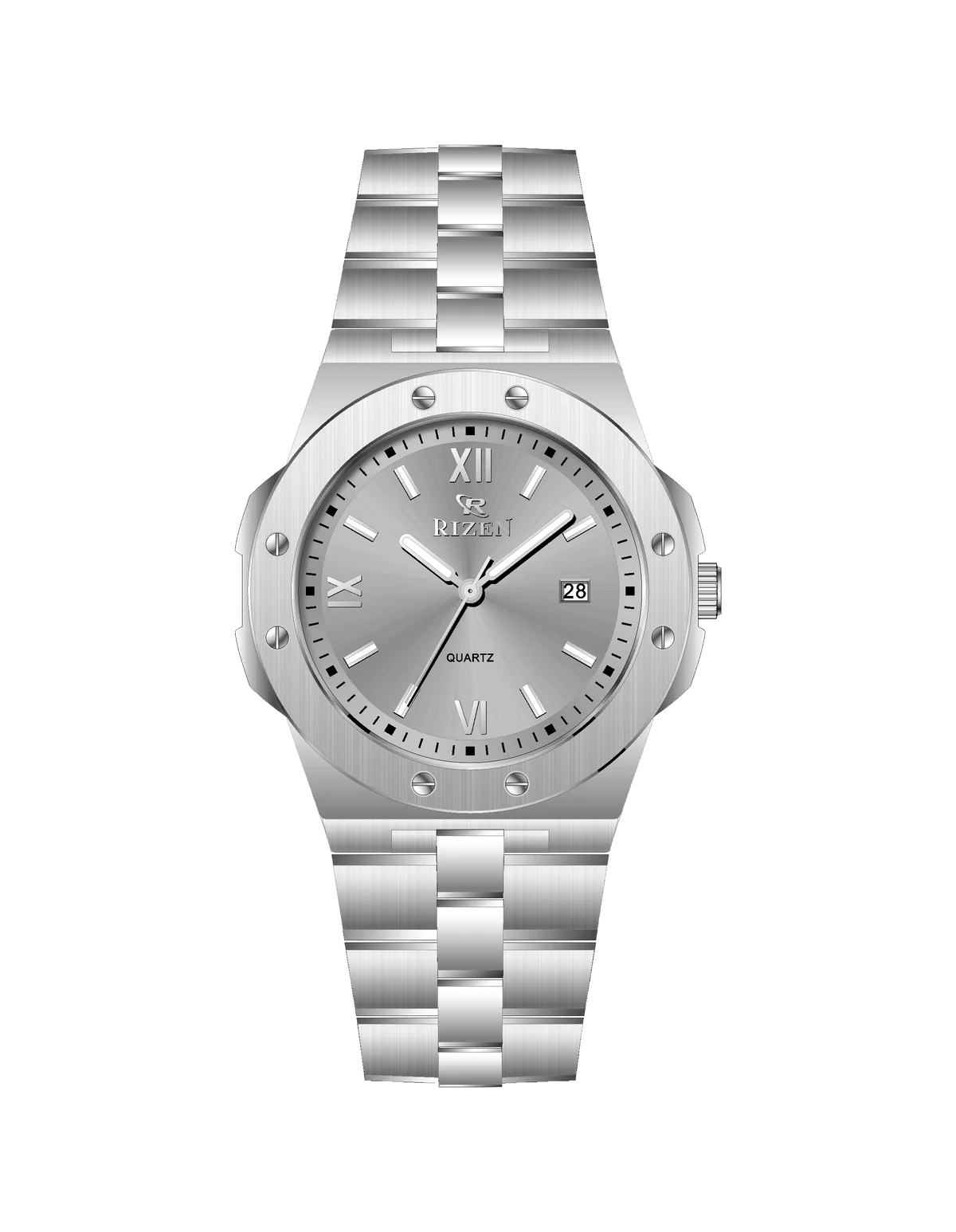 Rizen Quill Shine RZ-0910 Silver Stainless Steel Quartz