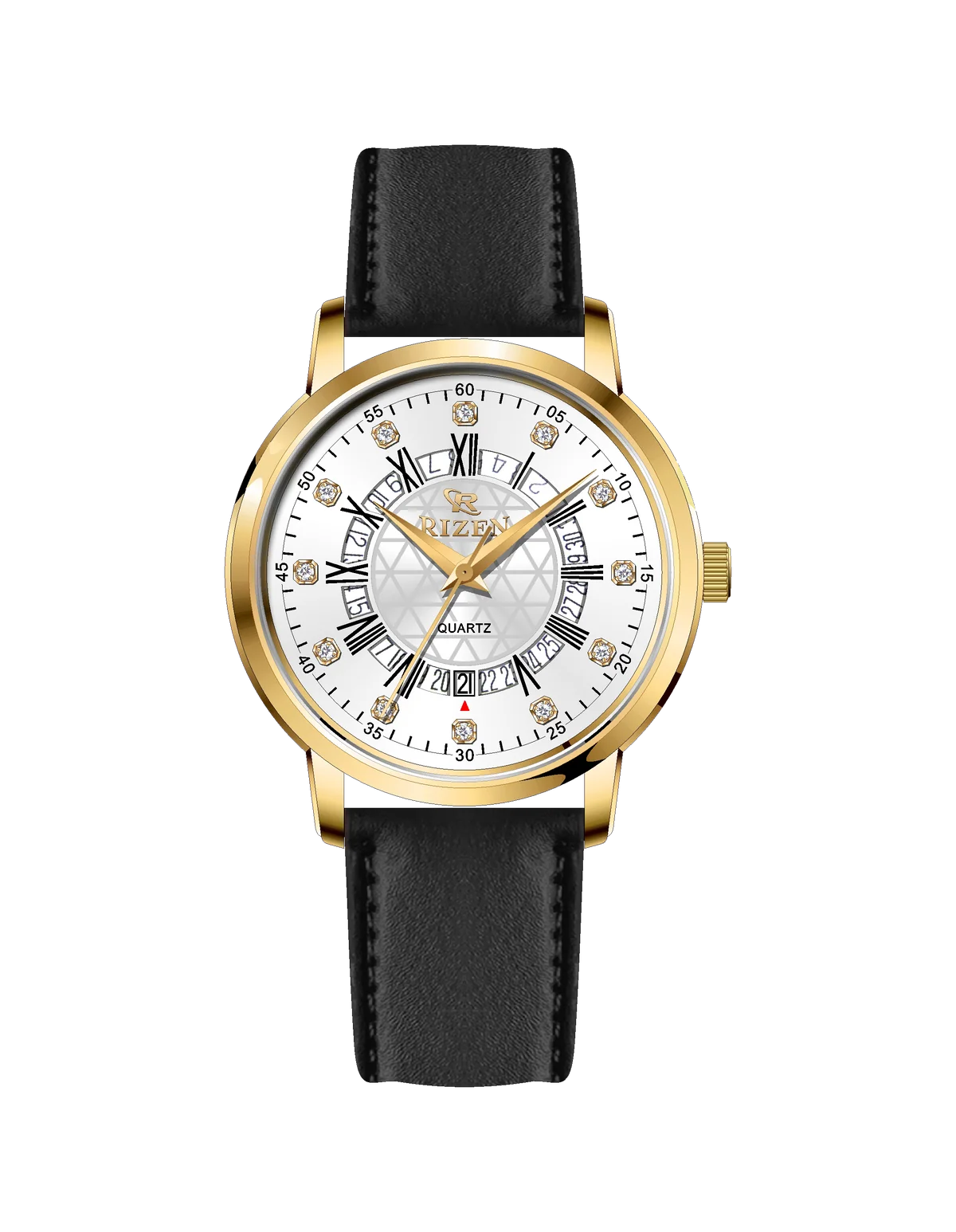 Rizen Cadris Gold RZ-0830 Leather Strap Quartz