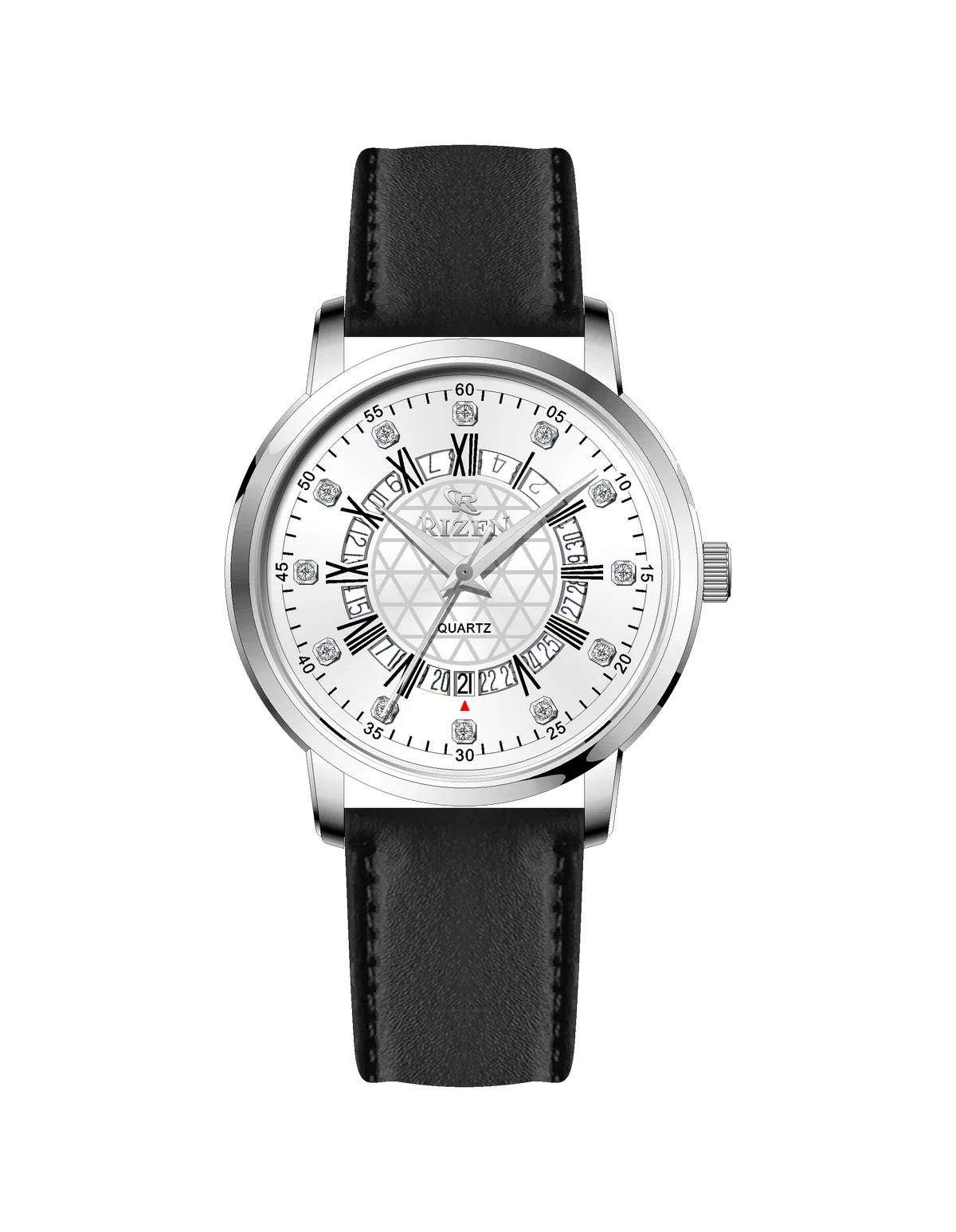 Rizen Cadris Silver RZ-0830 Leather Strap Quartz