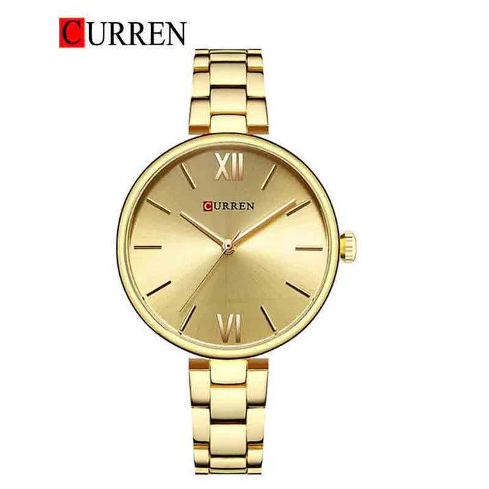 C-9017L Curren Gold Dial & Gold Stainless Steel Chain Analog Quartz Women's Watch. (Copy)
