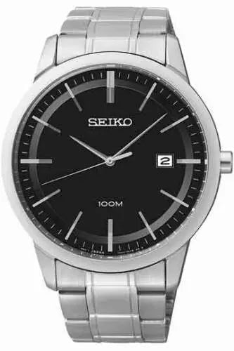 SGEH09P1 Seiko Black Dial Silver Stainless Steel Chain Analog Quartz Men’s Watch. - Timecheck