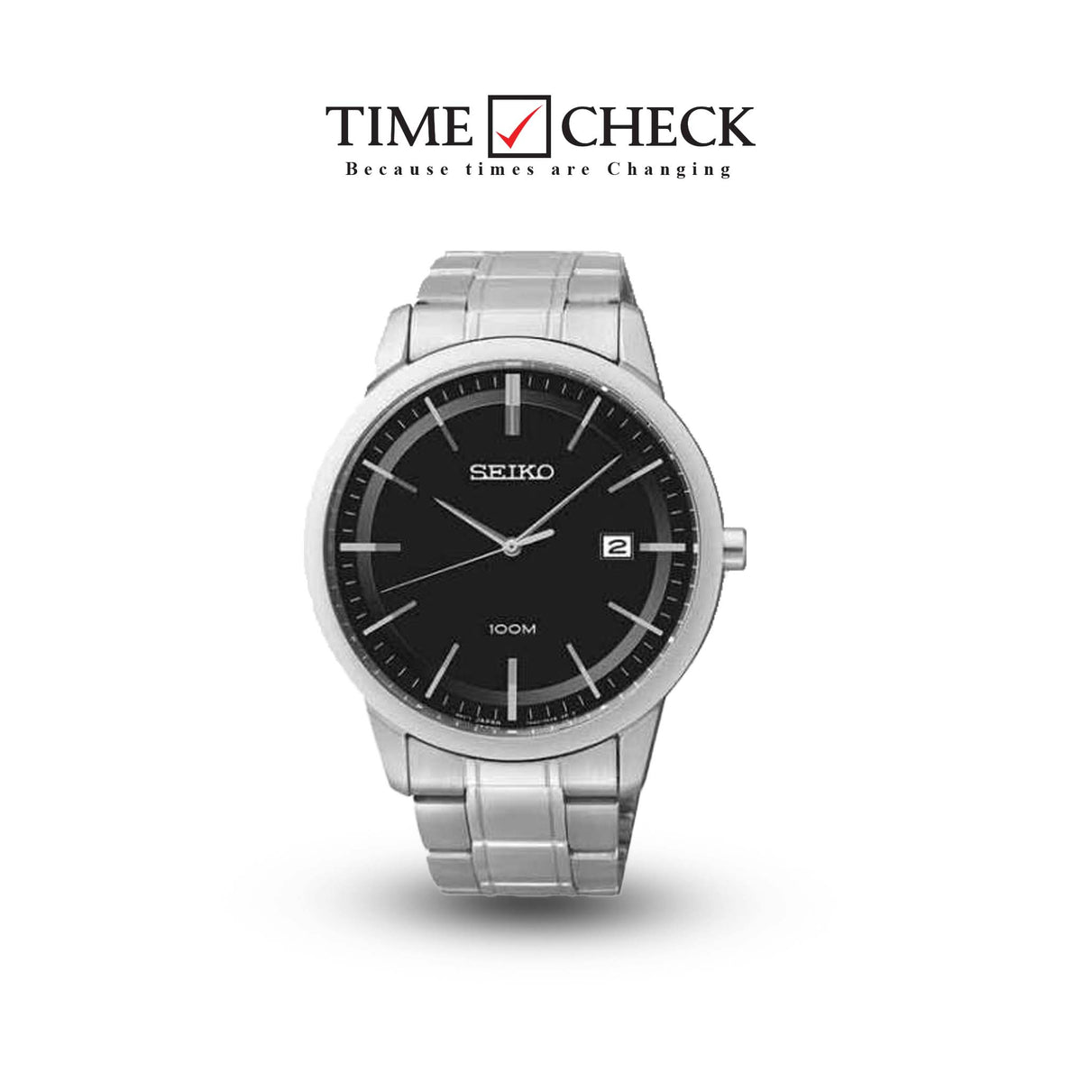 SGEH09P1 Seiko Black Dial Silver Stainless Steel Chain Analog Quartz Men’s Watch. - Timecheck
