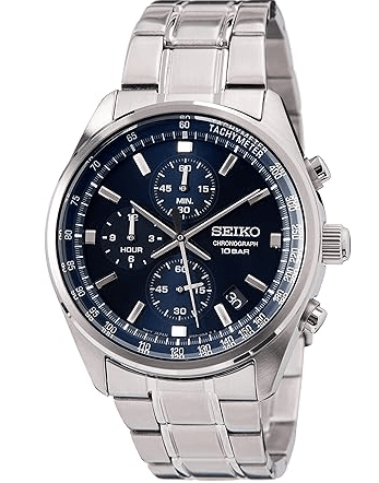 SSB377P1 SEIKO BLUE DIAL STEEL CHAIN QUARTZ CHRONOGRAPH MEN'S WATCH. - Timecheck