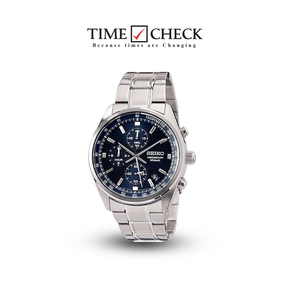 SSB377P1 SEIKO BLUE DIAL STEEL CHAIN QUARTZ CHRONOGRAPH MEN'S WATCH. - Timecheck