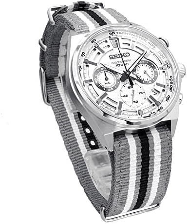 SSB401P1 Seiko White Dial Nylon Strap Steel Case Chronograph Men's Watch. - Timecheck