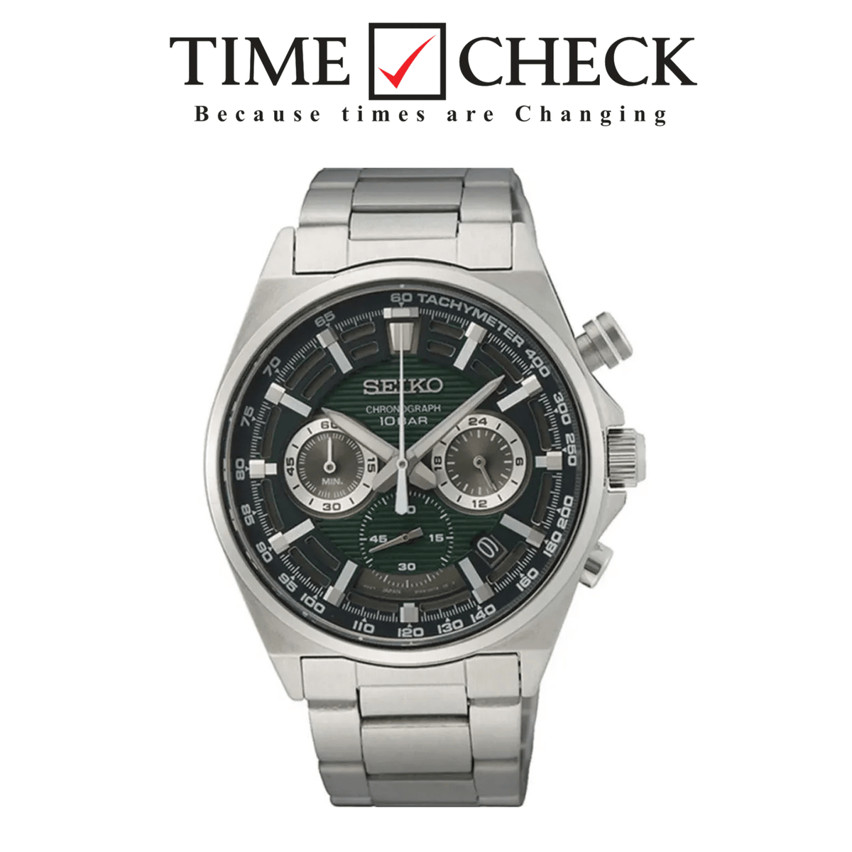 SSB405P1 Seiko Green Dial Silver Stainless Steel Chain Analog Quartz Men’s Watch - Timecheck