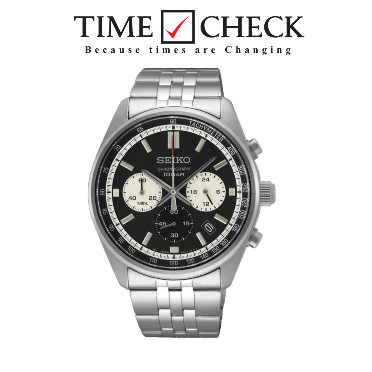 SSB429P1 Seiko Black Dial Silver Stainless Steel Chain Analog Quartz Men’s Watch - Timecheck