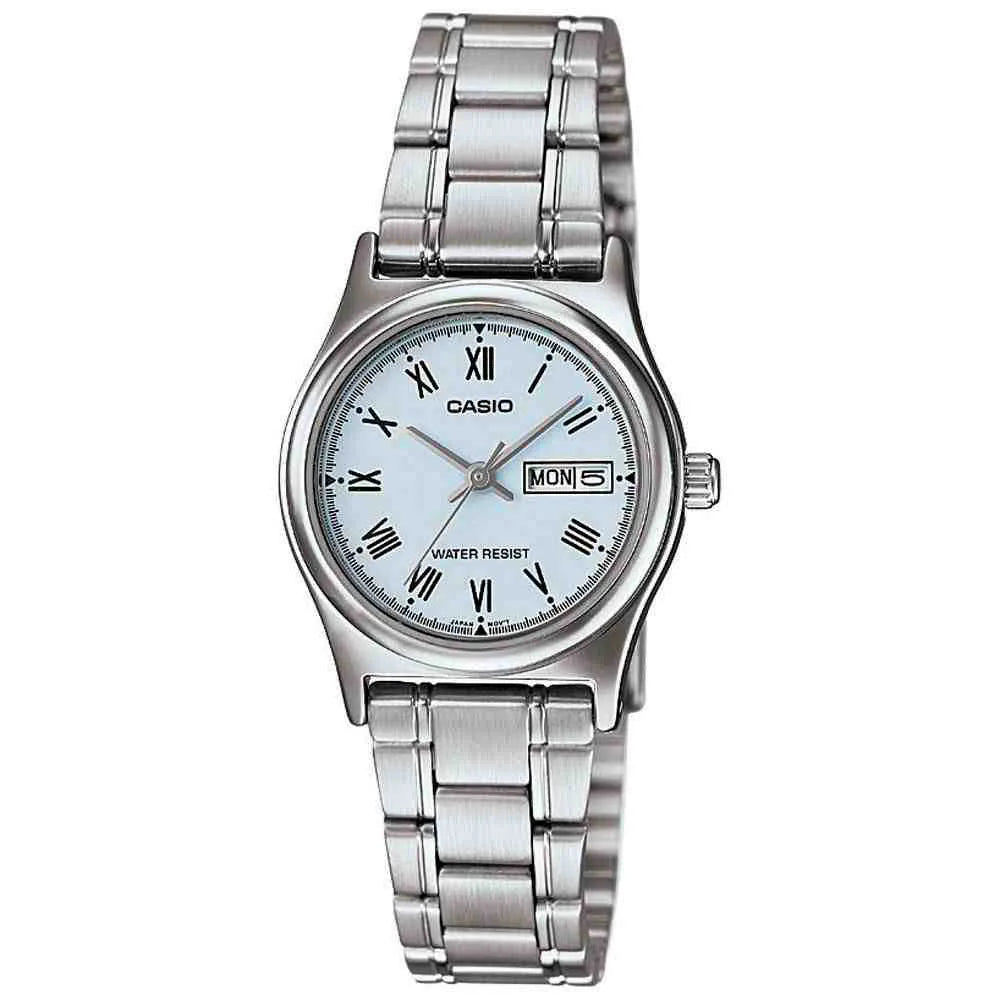 LTP-V006D-2BUDF Casio White Dial Stainless Steel Analog Quartz Women's Watch.