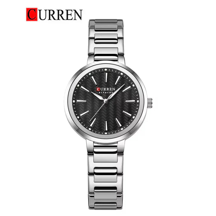 C-9109L Curren Black Dial & Silver Stainless Steel Chain Analog Quartz Women's Watch.